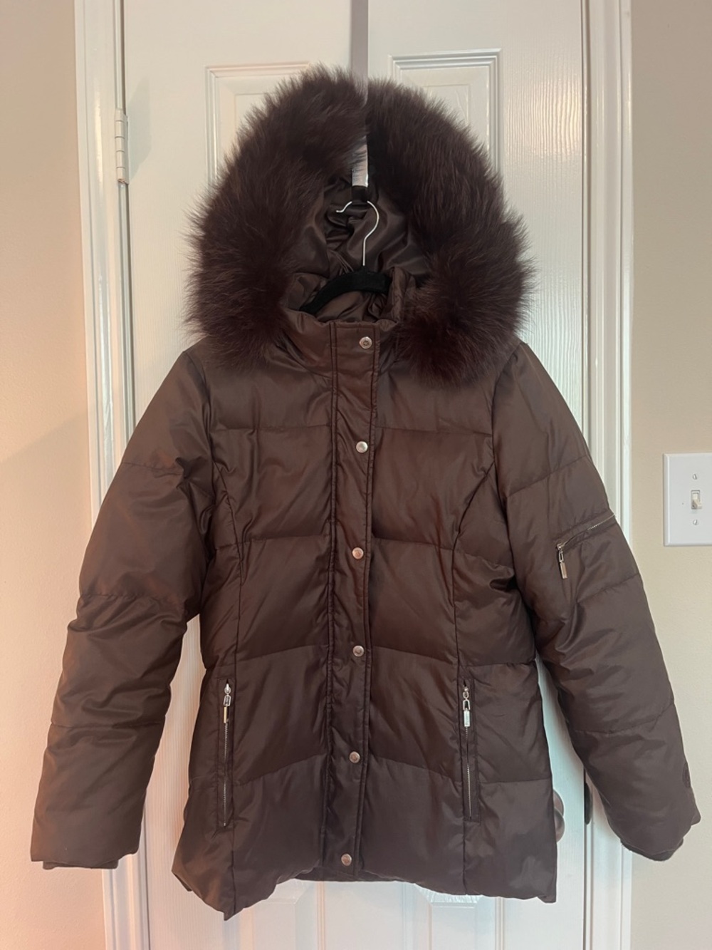 Anne Klein Down Fur Trim Coat